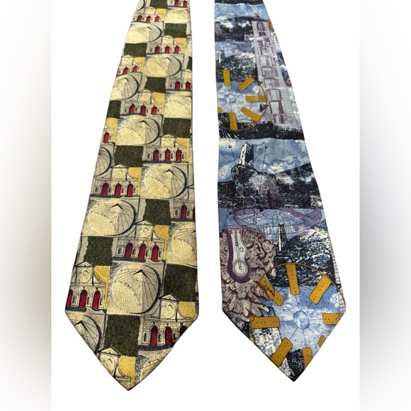 Structure Vintage Abstract Building 100% Silk Men’s Ties - Lot of 2 - Picture 1 of 9